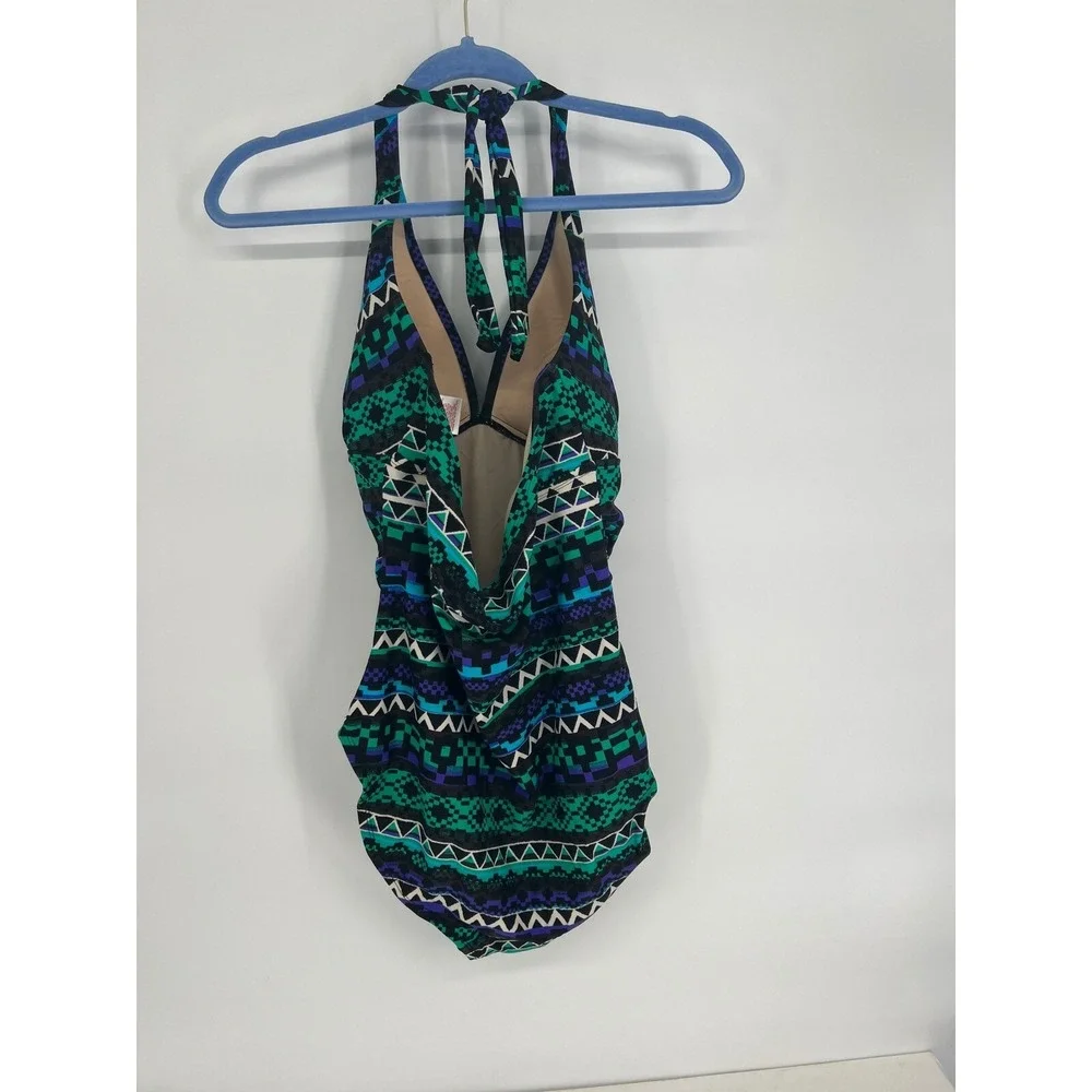 Merona One‎ Piece Swimsuit Halter Geometric Print Swimwear L